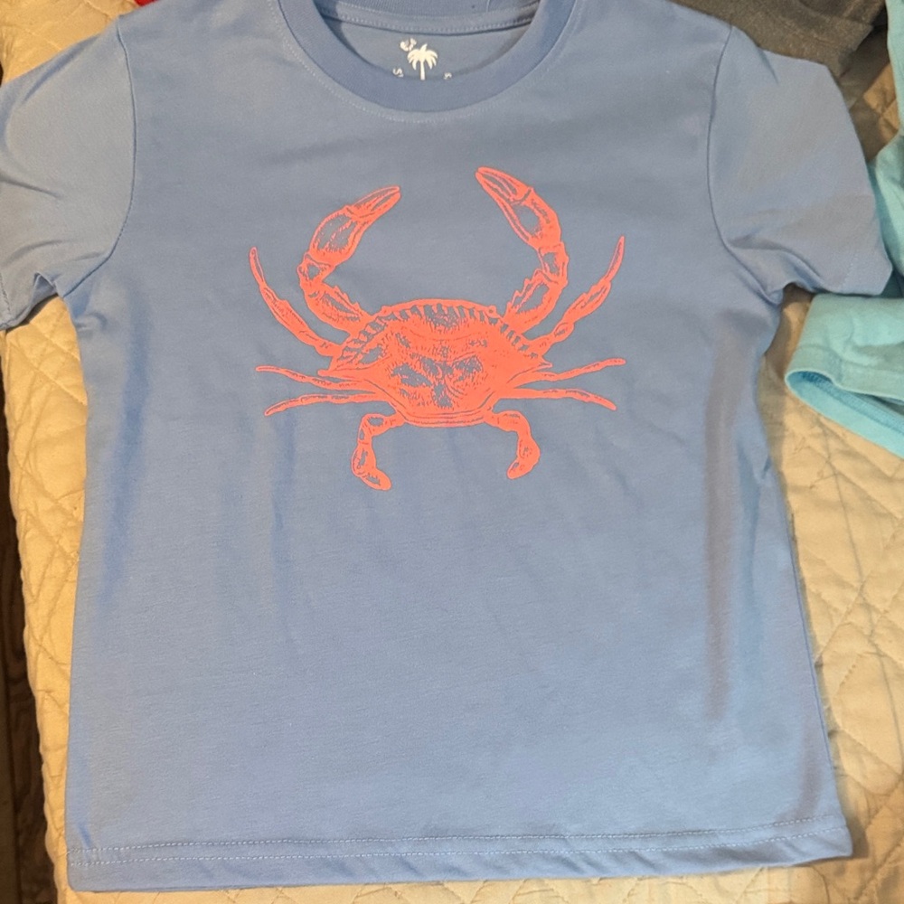 Vibrant Blue Kids Tee with Crab Design